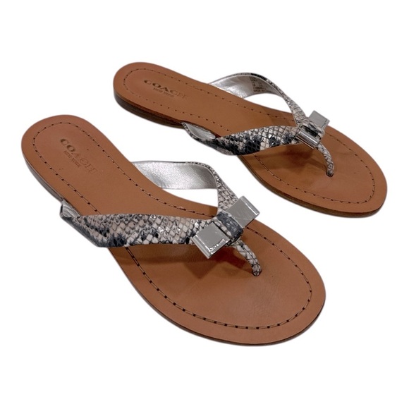 Coach Silver Sandals with Decorative bow Coach Sable Thong Sandals Women’s 5 B - Picture 3 of 11